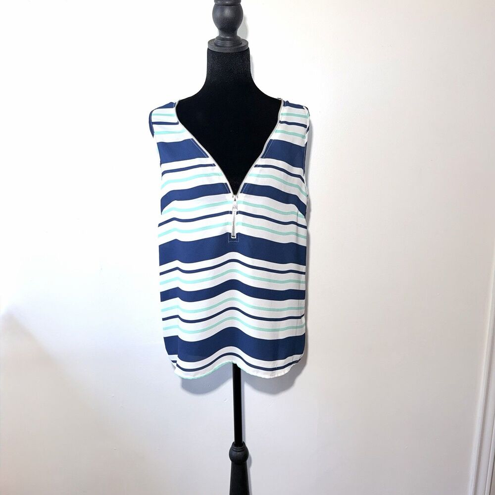 It Girl Striped  V-neck Zipper Tank Top Women's Size M
